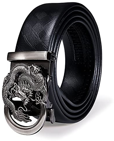 Barry.Wang Mens Belts Leather Ratchet Black Dragon Buckle Slide Automatic Click 1 3/8 Designer Dress Golf Jeans Casual Valentine’s Day Gift 80s 90s