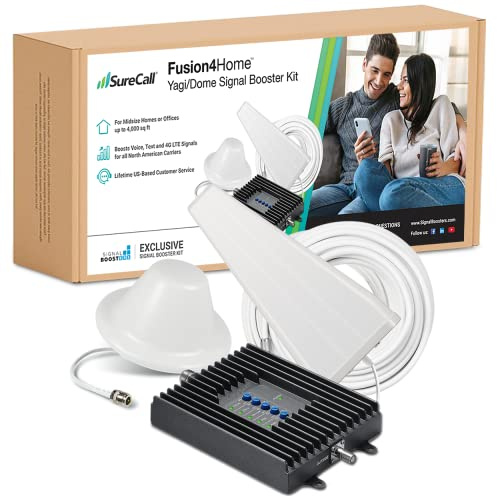 SureCall Fusion4Home Cell Phone Signal Booster for Home & Office up to 4000 sq ft, Yagi Dome Antennas, Multi-User 5G/4G LTE Boosts Verizon, AT&T, Sprint, T-Mobile, FCC Approved, USA Company