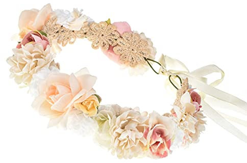 LATRAT 1 Pièce Mariage Floral Bandeau, Mariage Nuptiale Fleur Couronne Demoiselle d'honneur Florale Guirlande Plage Coiffe, pour les mariages et les vacances, Blanc