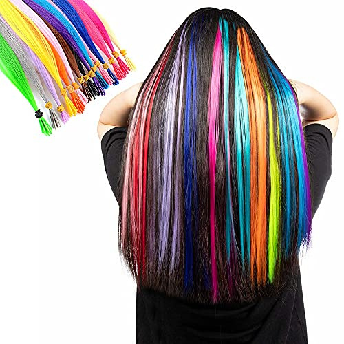 100 Strands 20 Party Colors I Tip Fusion Hair Extensions Kit +100 Micro Beads+ Hook Needle +Plier I-Tip Long Straight Hairpieces Highlight Feather Micro Ring Hair Accessories