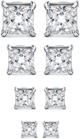 MILACOLATO 4 Pares De Aretes Magnéticos De Acero Inoxidable Para Hombres Y Mujeres Redondos/Cuadrados Con Incrustaciones De Circonita Cúbica Sin Perforación Con Clip