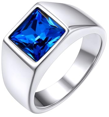 GoldChic Schwarzer/Blauer Stein Ring Herren Damen Siegelring mit Gravur Geburtsstein Edelstahlring Bandring Solitärring Schmuck Größe 54mm bis 72mm wählbar