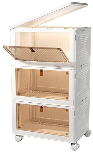 Contenedores de almacenamiento apilables de 3 niveles con tapas, contenedores de almacenamiento de plástico de 23 cuartos con puertas y ruedas magnéticas, prácticos contenedores de almacenamiento,