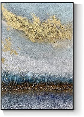 AERK Handgemalte Acrylbilder Abstrakt,Handgemaltes Strukturiertes Kunstwerk Goldfolie Wolkenlandschaft Rahmenlose Ölgemälde Original Abstrakte Extra Große Wandkunst Für Wohnzimmer Schlafzimmer H