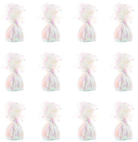 Pesas de globo de aluminio para globos de helio en lámina iridiscente – 12 x 160 g Pesas para globos pesados para fiesta de cumpleaños, boda, celebración, decoración con borlas