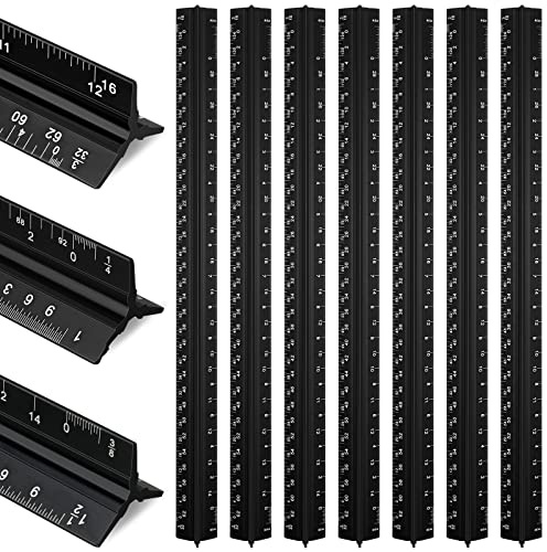 Macarrie 10 Pcs Architectural Scale Ruler 12 Engineers Scale Set, Black