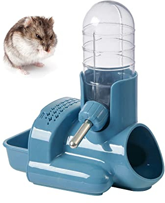 TOKAYIFE Bebedero Hamster Botella de Agua pequeña Casa Hamster Comedero para hámster Bebedero Colgante con Soporte Adecuado para Animales pequeños (Azul)