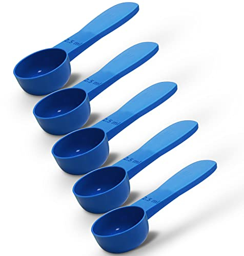 REGEN Lot de 5 cuillères doseuses réutilisables en plastique à manche court 2,5 ml Idéal pour les liquides, les poudres, les granulés, la maison, la cuisine, la restauration, les soins de santé, le