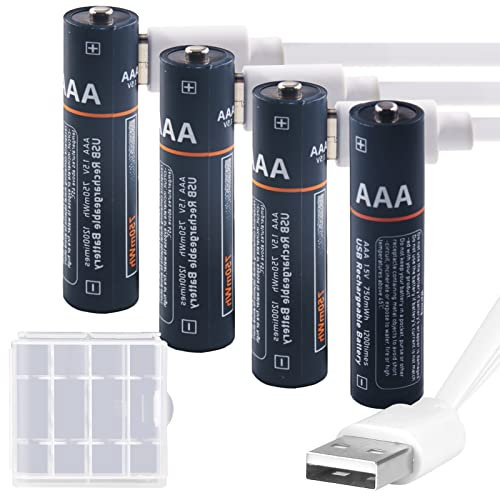 Kamnnor AAA Akku Wiederaufladbar, 750mWh USB batterien AAA wiederaufladbar 1,5 V Lithium AAA Akkus mit 4 in 1 Typ C Ladekabel, Schnellladung in 2 Stunden,1200 mal Zyklusaufladung, 4 Stück