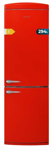 Cecotec Frigorífico Combi 2 Puertas Retro de 294L Bolero CoolMarket Combi Origin 294+ Red E. Altura 190cm y 60,5 cm de Ancho, Total No Frost, Multi Cooling, Fast Freezing, Acabado Vintage Rojo