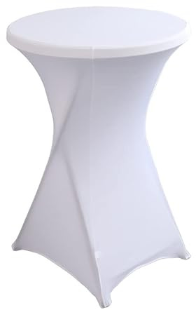 Stretch Stehtisch Hussen Spandex Stehtischhussen (Weiß, 1er Set Ø 60-65 cm) | Bartische Hochzeit Erstärkung im Fußbereich Rund Tischdecke für Bistrotisch Cocktail-Party