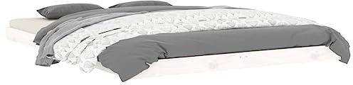 vidaXL Sängram vit 135x190 cm dubbel massiv furu, träsängram, sängram i trä, sovrumsmöbler, träsängramar, sängramar i trä, säng, sängar, träsäng