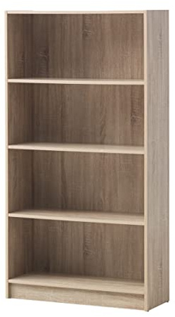 Timber Art Design UK 4 Tier Bookcase Open Tall Display Shelf Rack Contemporary Organizer Display Shelving Unit for Modern Living Room, Office, Study Room Furniture, Sonoma Oak - W80 x H150 x D30cm