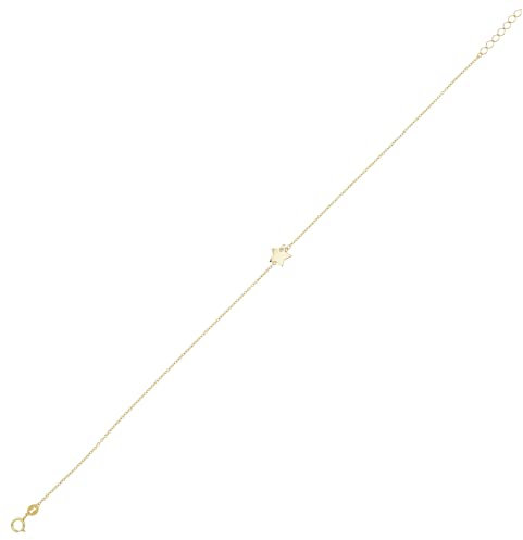 JC Schmuck | Damen Ankerkette Fusskette mit Stern und Zirkonia Stein in 585 Gold | Fußkette Fußkettchen Schmuck | Länge verstellbar 23 cm bis 25 cm | 8434