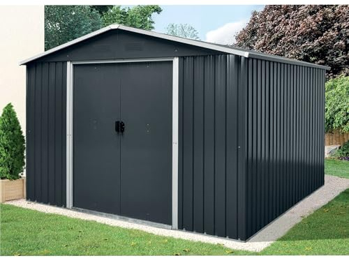 WERKA PRO Abri Jardin métal 10,4m2 3,24 x 3,22 x h2,05m | Durable, sécurisé, usage jardin et extérieur, 3,24 x 3,22 x H2,05m, portes coulissantes, kit d'ancrage inclus