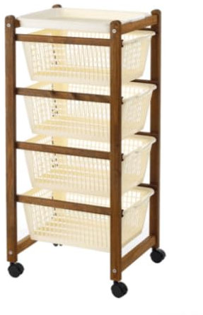 Mottiwood Carrello da Cucina, Carrelli Salvaspazio, 4 Ceste, Legno di Faggio Naturale, 36.2x30x82.3 cm, Montato, Made in Italy (Color Noce)