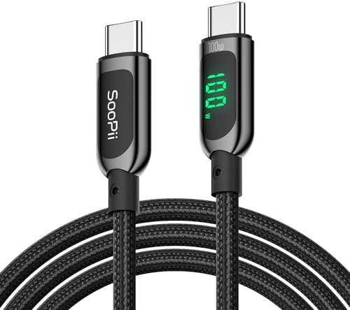 SooPii 100W USB-C-auf-USB-C-Kabel, 1,2M Schnellladekabel mit LED-Anzeige, PD 5A Typ-C-Ladekabel für lPhone 15/Pro/Plus/Pro Max, lPad Air, MacBook,Galaxy S24/S23, Pixel, LG (schwarz)