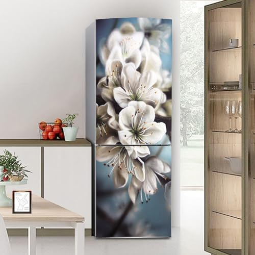 Adesivi per frigorifero decorativi 3d, adesivo per frigorifero che copre completamente la porta del frigorifero copre adesivi murali per decalcomanie da cucina, pittura artistica fiore bianco