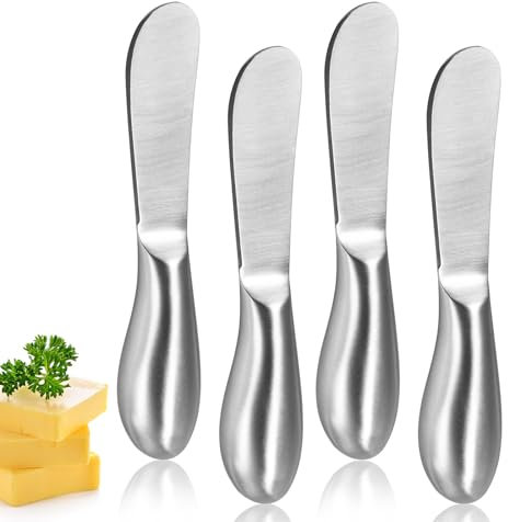 Ulsam 4pcs Butter Knives Set, Stainless Steel Cheese and Butter Spreader with Ergonomic Handle, Butter Slicer for Cutting and Spreading Butter Honey, Silver, 5 Inch