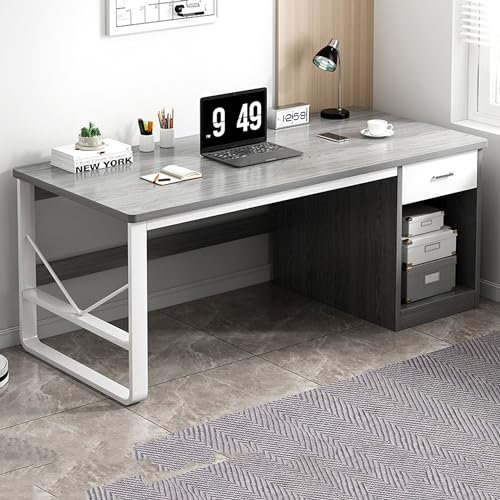 Schreibtisch,Großer Gaming-Tisch mit geräumiger Schublade und Stauraum, L-förmiger Holzschreibtisch, Schreibtische für Zuhause, Büro, verstärkter Stahlrahmen und hochwertige Platte, Grau (Gr