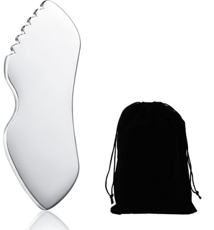 Moguri Gua Sha Gesichtswerkzeuge aus Edelstahl, Gesichtskamm und Massagegerät, Metall Gua Sha Werkzeug für die Durchblutung und Lymphdrainage, Gua Sha Stein für Körper