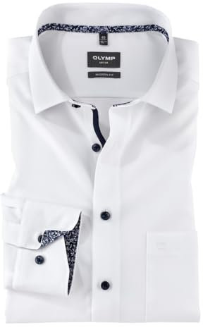 OLYMP Herren Oberhemd Langarm Hemd,einfarbig,Einfarbig,modern fit,Global Kent,Weiss 00,46
