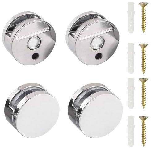NIYATA 4Pcs Fixation Miroir Mural en Alliage de Zinc Antirouille, Clips Pince de Miroir Lourd avec Vis et Bouchons de Colle - Support Mural pour Salle de Bains & Salon