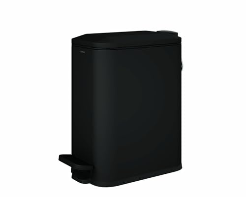 COSMIC Essentials Bathroom and Kitchen Pedal Bin with Lid, Modern Design, and 5L Capacity. Small Trash Can with Soft-Close Lid in Matte Black Color