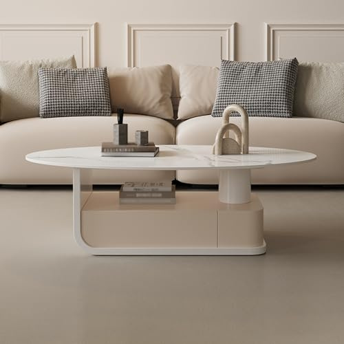 STCERY Couchtisch, Moderner Couchtisch Wohnzimmetisch, Moderner Akzent, Couchtisch mit Schublade Lagerung, Kaffeetisch mit Metallrahmen, für Wohnzimmer, Balkon und Büro(White)