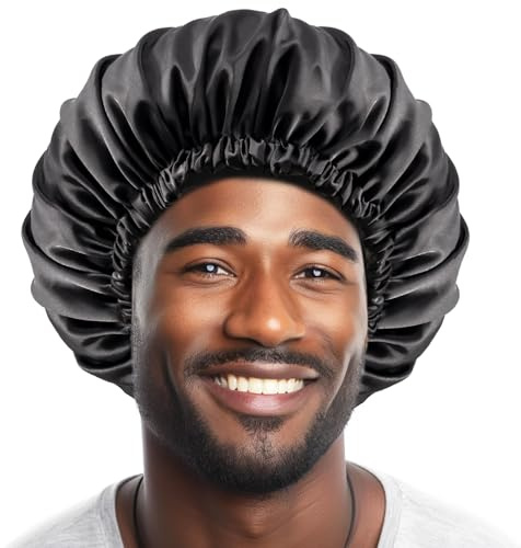 Lolalet 1 Stück Seidenhaube für Herren zum Schlafen Satin Bonnet, Seide Schlafmütze für Männer -Schwarz