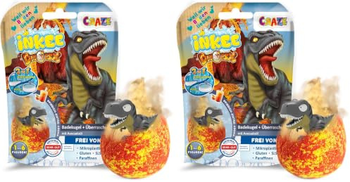 INKEE SURPRISE DINO | Badekugeln Kinder mit Überraschung, Ei-Form Badebombe 100g mit Dinosaurier Figuren, Apple Ice Tea Aroma (Packung mit 2)