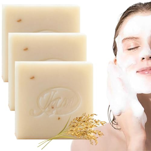 Savon de riz 3PCS 65G nettoyage hydratant du lait de riz hydratant pour les femmes Savon de riz naturel non irritant pour le visage et le corps, le savon au lait de riz