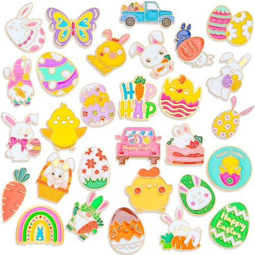 SANNIX 60Pcs Easter Pins, Easter Enamel Lapel Pins Assorted Bunny Eggs Carrot Butterfly Pin Badge Cartoon Backpack Pin Brooches for Clothes Bags Hats Accessories, 30 Styles