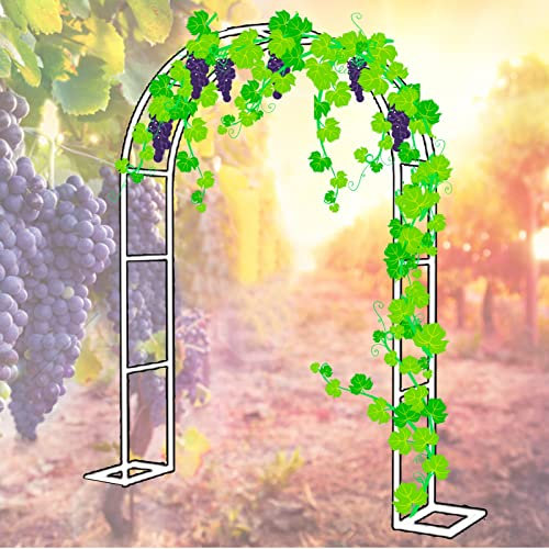 Treillis d'arche de jardin blanc de 2,3 m avec base résistant aux intempéries pour plantes et fleurs - Support d'escalade pour balcon, cour, parc, décoration de fête de mariage