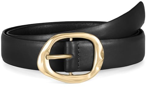 Waist Wow Ledergürtel für Damen Mode Gürtel für Damen für Jeans Hosen Kleid Leder Gürtel mit Gold Schnalle, Schwarz (goldschnalle), L