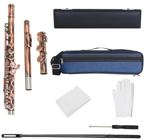 Flauta travesera principiante Juego De Flauta De 16 Agujeros Con Llave C Flauta Con Llave C Con Caja Guantes De Tela Accesorios Para Instrumentos De Viento De Madera Rojo Antiguo