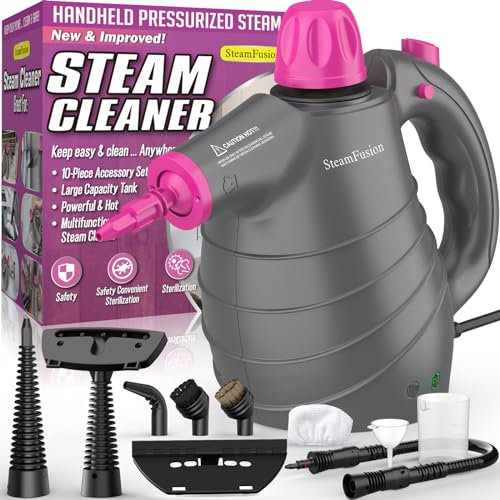 Steam Cleaner, Hand Held Steamer for Home Car, 10 Accessories Carpet Furniture Cleaner Machine, Portable Steaming Cleaner for Couch Grout Upholstery Floor Window Glass Bathroom Toilet Shower Kitchen