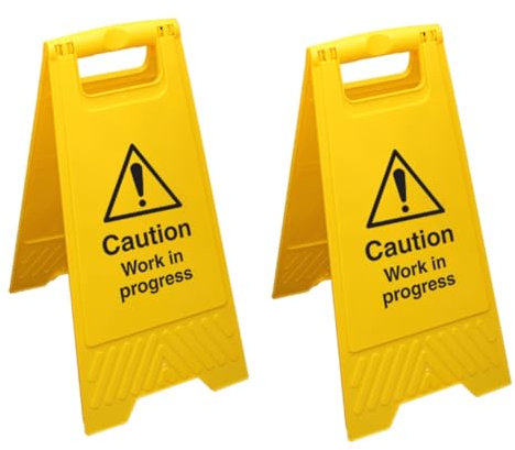 V Safety Caution Work in Progress - Yellow Double Sided Floor Sign Safety Sign Pack of 2