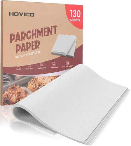 130 fogli di carta da forno 30 x 30 cm, pretagliati, fogli di pergamena antiaderenti per cuocere, grigliare, airfryer, vapori e molto altro (non sbiancati), perfetti per barbecue, picnic, festival