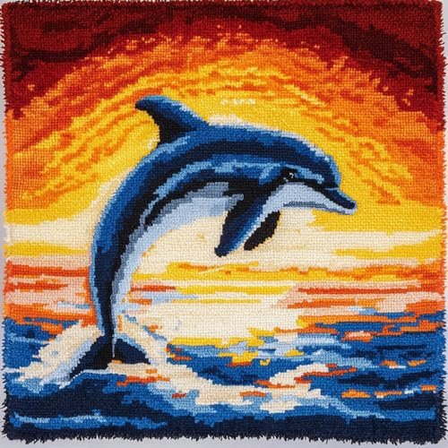 ASONGLINGO Knüpfkissen-Set, Cartoon-Delfin knüpfkissen knüpfset, Knüpfsets, Diy, Handgefertigtes Kissen, Häkelgarn, Stickset, Kissenbezug 43x43cm