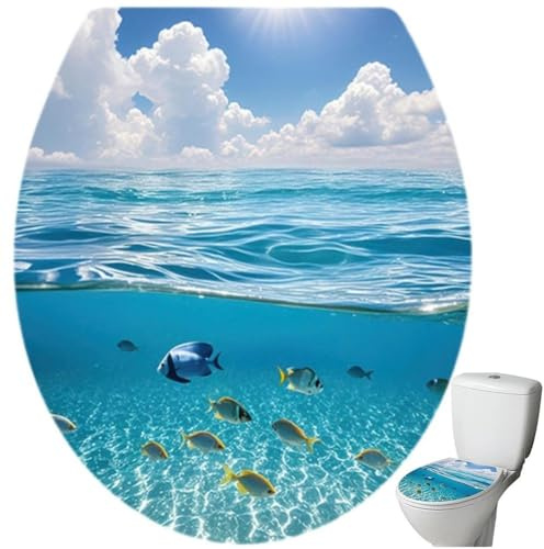 Lpitoy Toilettensitz-Aufkleber, Meereswelt-Muster, Aufkleber, Toilettensitzbezug, Aufkleber, Wasserdicht, Toilettendeckel-Aufkleber, Badezimmer-Dekoration