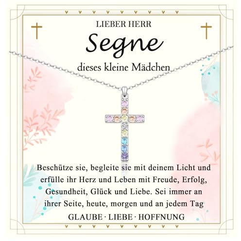 FAOMZQ Kommunion Geschenke für Mädchen, Kreuz Kette Halskette zur Erstkommunion Kommunion Konfirmation Taufe Firmung, Geschenk für Tochter Schwester Nichte Enkelin Patentochter von Mama Papa Taufpaten