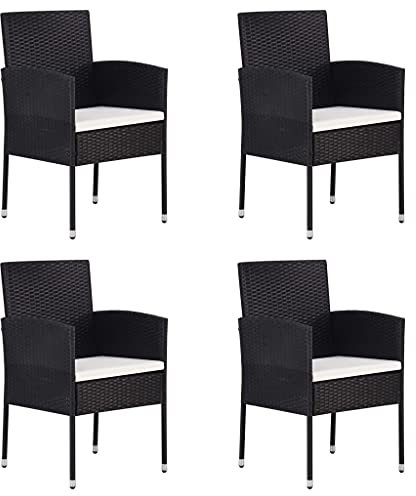 XINCXIN Gartenstühle, Chair Korbsessel Stühle Gartensessel Geeignet für Balcony Terrace Garden Pool mit Kissen in Cremeweiß 4 STK. Schwarz Polyrattan