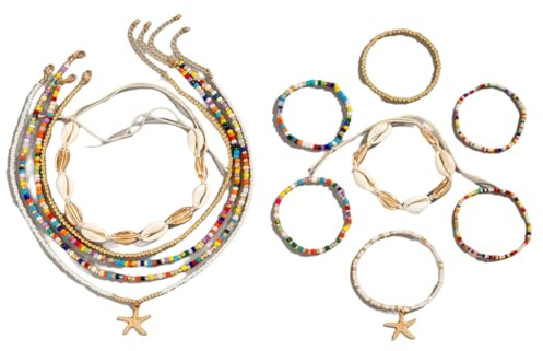 ZORVUJI Collar Conchas Mujer Set Colorido Boho Joyería con Pulsera de Conchas y Collar Verano Mujer para Mujeres y Niñas