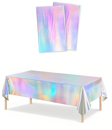 SCJJZ 2 mantel cumpleaños,137 x 274 cm rectangulares,impermeables,de plástico arcoíris,Mantel de fiesta,mantel de lámina plateada,para decoración de fiestas,cumpleaños,barbacoas,reuniones familiares