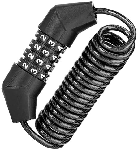 Bike Helmet Combination Bicycle Lock,4 Digit Codes Padlock 1.5m x 3.5mm Heavy Duty Helmet Motorbike Chain Lock Weatherproof Cable for Motorcycle Helmets Bicycles Gate Fence Shed Anti-Theft