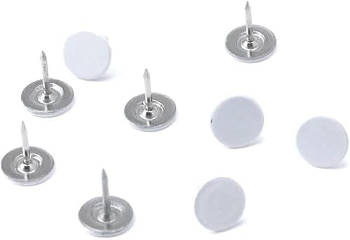 100 Stück weiße Reißnägel, flach, dekorative Pinnnadeln, für Pinnwand, Pinnwand, Kartennägel, kleine Größe, Klebeband, Klebstoffe und Verschlüsse (abgerundet, 11 mm, Nagelkopf lang, 13 mm)