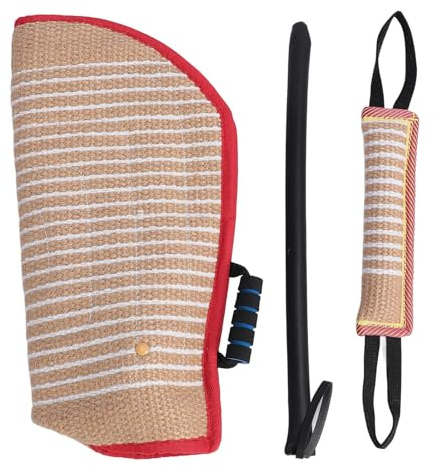 Fyearfly Set da addestramento per morsi di cane, 3 pezzi, protezione interattiva per malinois, pastore tedesco, mastino, manicotto resistente, bastone da agitazione, giocattolo da tiro
