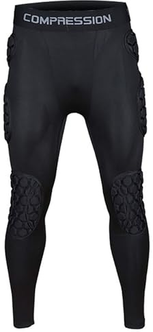 Pantalons de gardien de but pour hommes avec compression et genouillères rembourrées, leggings athlétiques pour protections, idéal pour le soccer, le baseball, le rugby et le basketball, Noir , XL