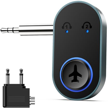 Ankilo Adaptador Bluetooth 5.3 para avión, adaptador Bluetooth 2 en 1 con avión, TV, estéreo, divisor de 3,5 mm para 2 auriculares, MP3/MP4, ordenador portátil